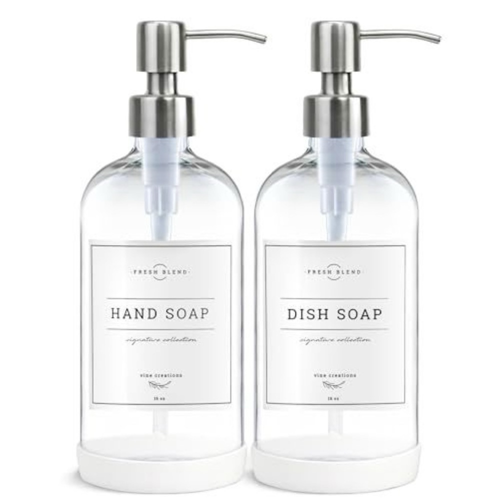 Clear Glass Hand & Dish Soap Dispensers - Set of 2 (Clear)
